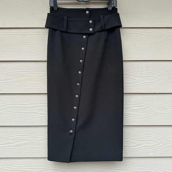 Intermix Exclusive Women’s Black Button Midi Pencil Skirt - Picture 2 of 8
